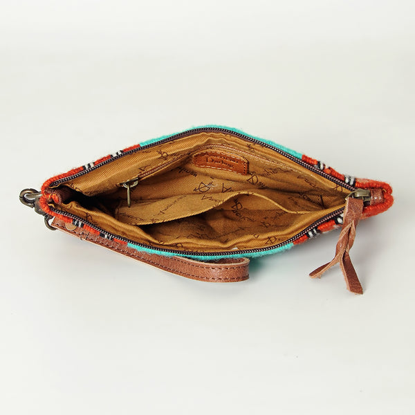 ADBG344 American Darling Western Leather Wristlet Bag with Hand Woven Saddle Blanket