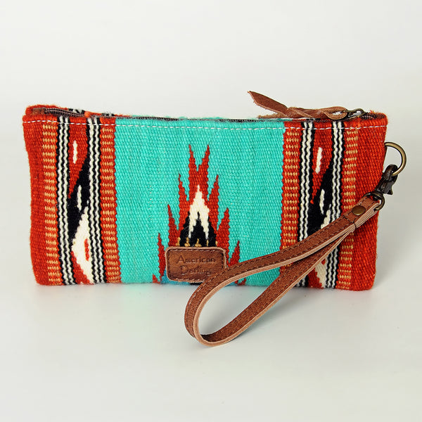 ADBG344 American Darling Western Leather Wristlet Bag with Hand Woven Saddle Blanket