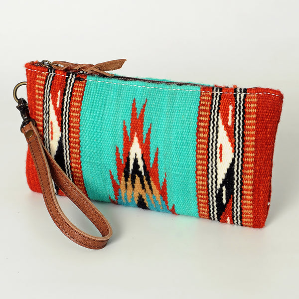 ADBG344 American Darling Western Leather Wristlet Bag with Hand Woven Saddle Blanket