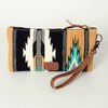 ADBG344 Southwestern Wool Wristlet Clutch with Tribal Pattern and Leather Strap