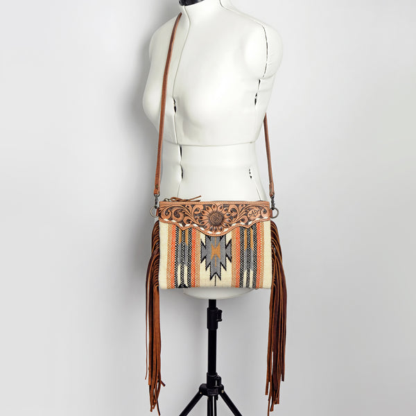 ADBG236 American Darling Western Cross body Bag with Hand Woven Saddle Blanket & Fringes