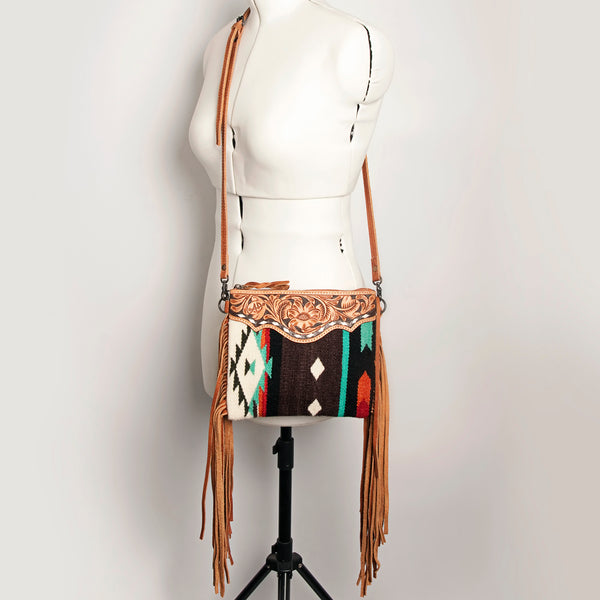 ADBG236 American Darling Western Cross body Bag with Hand Woven Saddle Blanket & Fringes