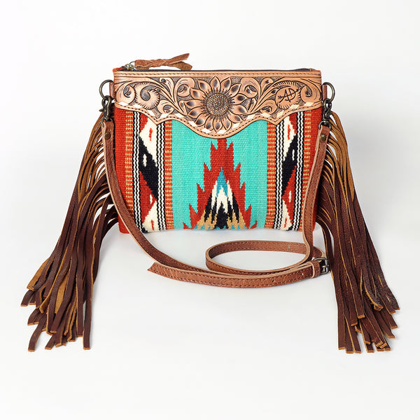 ADBG236 American Darling Western Cross body Bag with Hand Woven Saddle Blanket & Fringes