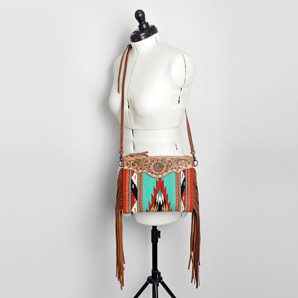 ADBG236 American Darling Western Cross body Bag with Hand Woven Saddle Blanket & Fringes