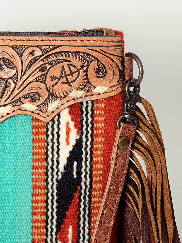 ADBG236 American Darling Western Cross body Bag with Hand Woven Saddle Blanket & Fringes