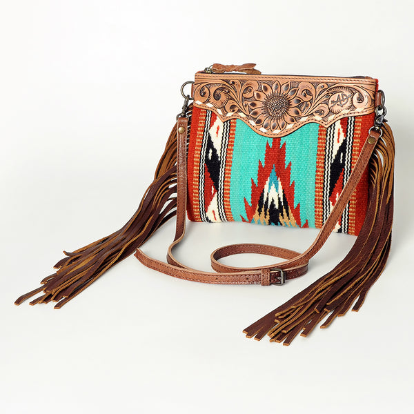 ADBG236 American Darling Western Cross body Bag with Hand Woven Saddle Blanket & Fringes