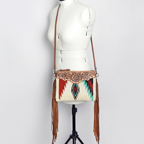 ADBG236 American Darling Western Cross body Bag with Hand Woven Saddle Blanket & Fringes