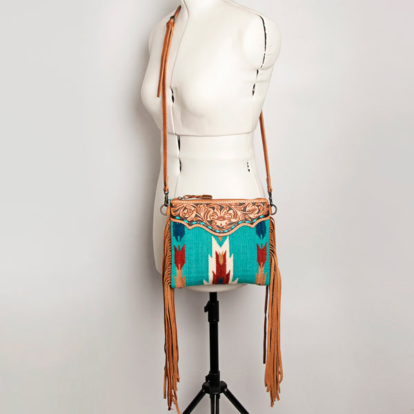ADBG236 American Darling Western Cross body Bag with Hand Woven Saddle Blanket & Fringes