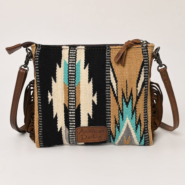 ADBG236 American Darling Western Cross body Bag with Hand Woven Saddle Blanket & Fringes