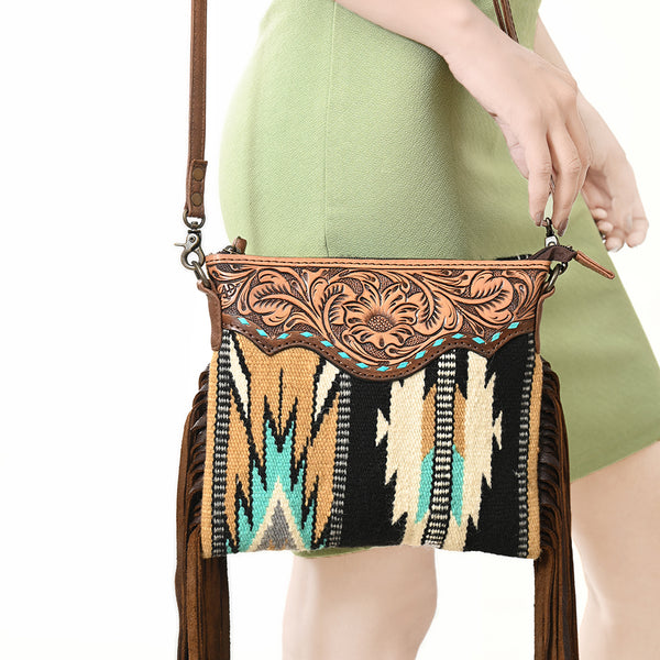 ADBG236 American Darling Western Cross body Bag with Hand Woven Saddle Blanket & Fringes