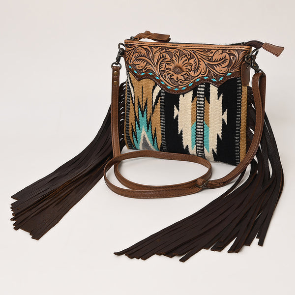 ADBG236 American Darling Western Cross body Bag with Hand Woven Saddle Blanket & Fringes