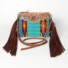 ADBG236 American Darling Hand-Tooled Floral Cross body Bag with Woven Saddle Blanket & Fringes