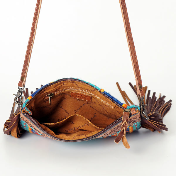 ADBG236 American Darling Hand-Tooled Floral Cross body Bag with Woven Saddle Blanket & Fringes