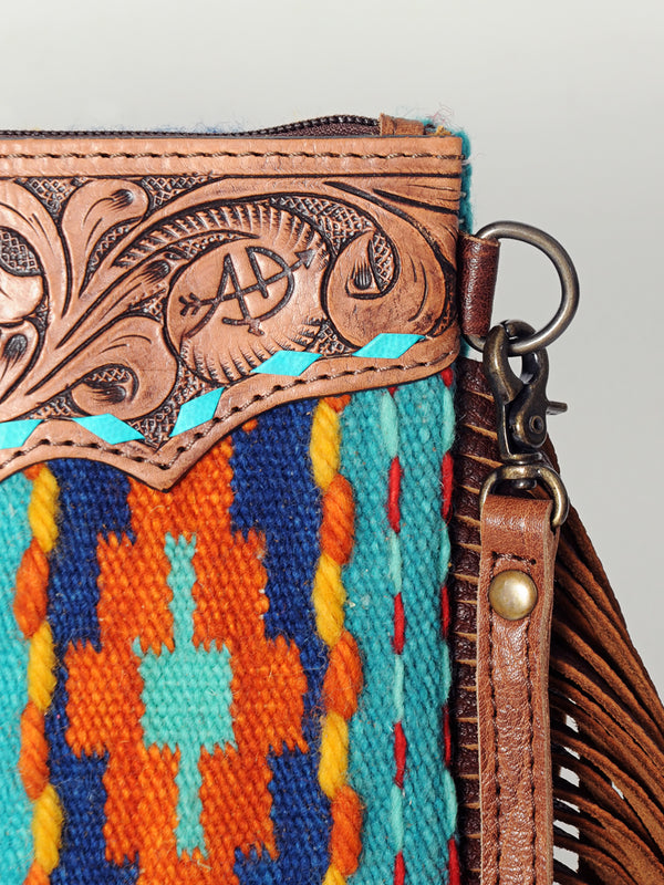 ADBG236 American Darling Hand-Tooled Floral Cross body Bag with Woven Saddle Blanket & Fringes