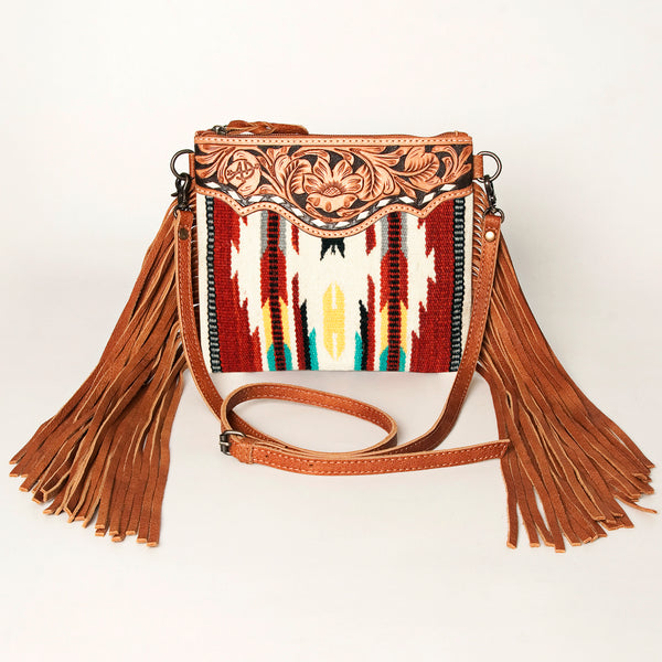 ADBG236 American Darling Hand-Tooled Floral Cross body Bag with Woven Saddle Blanket & Fringes