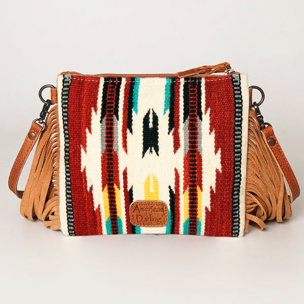 ADBG236 American Darling Hand-Tooled Floral Cross body Bag with Woven Saddle Blanket & Fringes