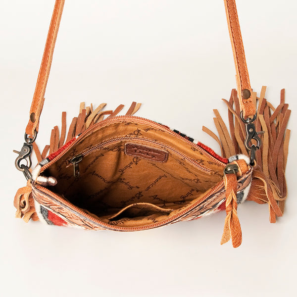 ADBG236 American Darling Hand-Tooled Floral Cross body Bag with Woven Saddle Blanket & Fringes