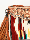ADBG236 American Darling Hand-Tooled Floral Cross body Bag with Woven Saddle Blanket & Fringes