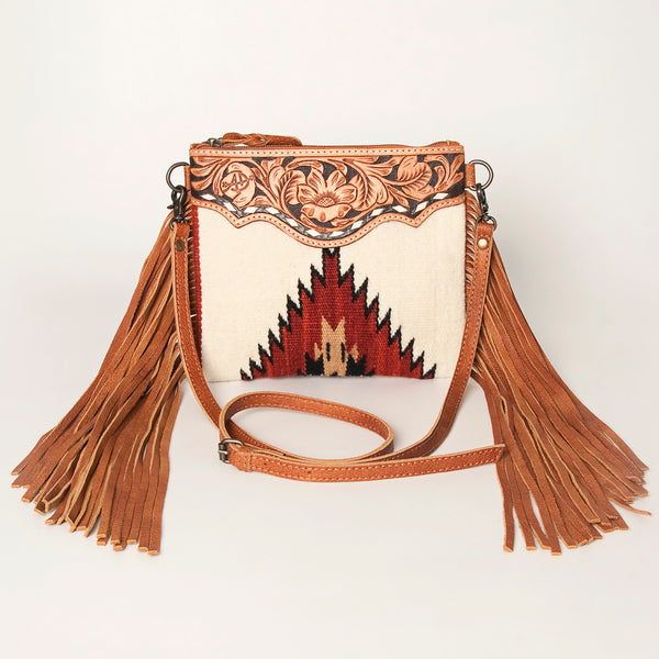 ADBG236 American Darling Hand-Tooled Floral Cross body Bag with Woven Saddle Blanket & Fringes