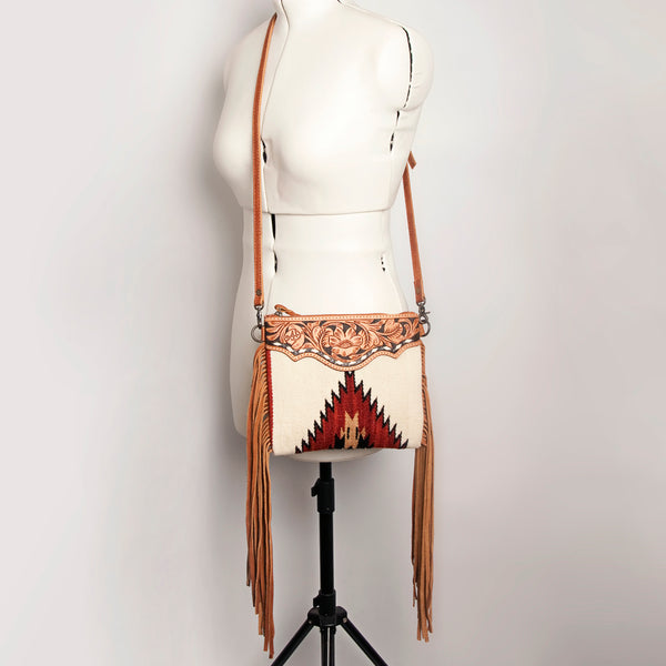 ADBG236 American Darling Hand-Tooled Floral Cross body Bag with Woven Saddle Blanket & Fringes