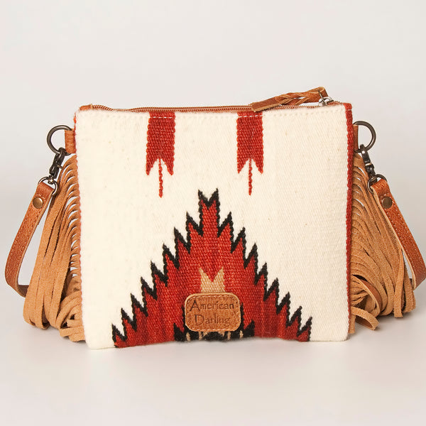 ADBG236 American Darling Hand-Tooled Floral Cross body Bag with Woven Saddle Blanket & Fringes