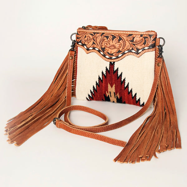 ADBG236 American Darling Hand-Tooled Floral Cross body Bag with Woven Saddle Blanket & Fringes