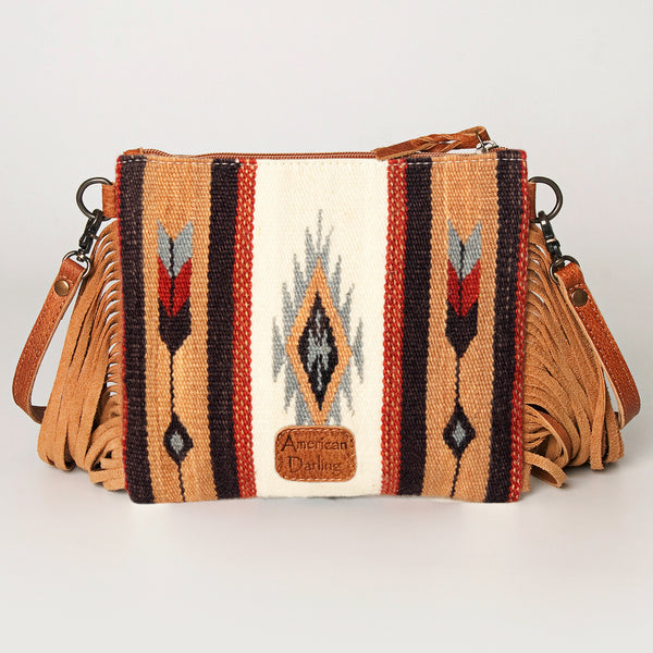 ADBG236 American Darling Hand-Tooled Floral Cross body Bag with Woven Saddle Blanket & Fringes