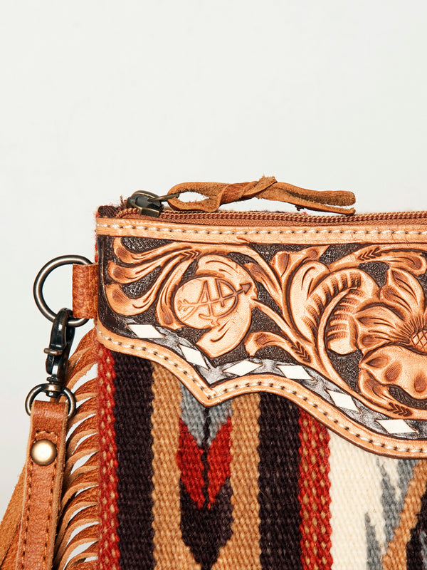 ADBG236 American Darling Hand-Tooled Floral Cross body Bag with Woven Saddle Blanket & Fringes