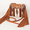 ADBG236 American Darling Hand-Tooled Floral Cross body Bag with Woven Saddle Blanket & Fringes
