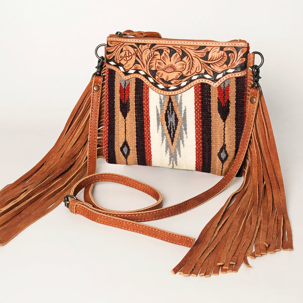 ADBG236 American Darling Hand-Tooled Floral Cross body Bag with Woven Saddle Blanket & Fringes
