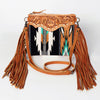ADBG236 American Darling Hand-Tooled Floral Cross body Bag with Woven Saddle Blanket & Fringes