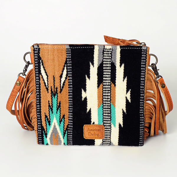ADBG236 American Darling Hand-Tooled Floral Cross body Bag with Woven Saddle Blanket & Fringes