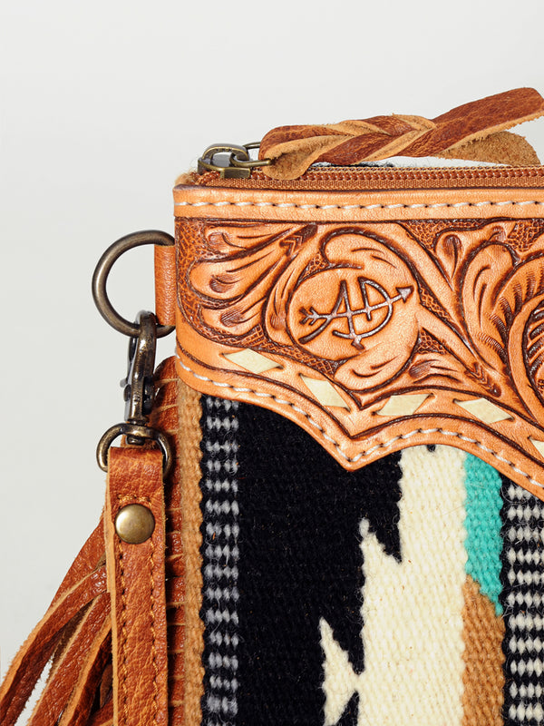 ADBG236 American Darling Hand-Tooled Floral Cross body Bag with Woven Saddle Blanket & Fringes