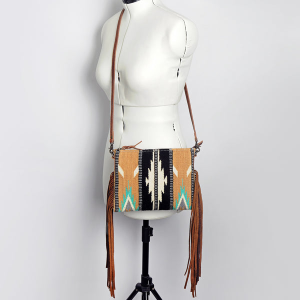 ADBG236 American Darling Cross body Bag with Woven Saddle Blanket & Fringes