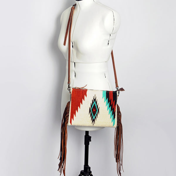 ADBG236 American Darling Cross body Bag with Woven Saddle Blanket & Fringes