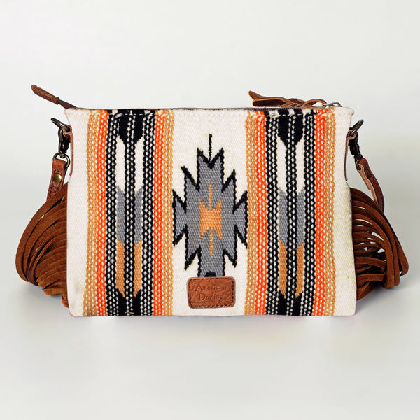ADBG236 American Darling Cross body Bag with Woven Saddle Blanket & Fringes