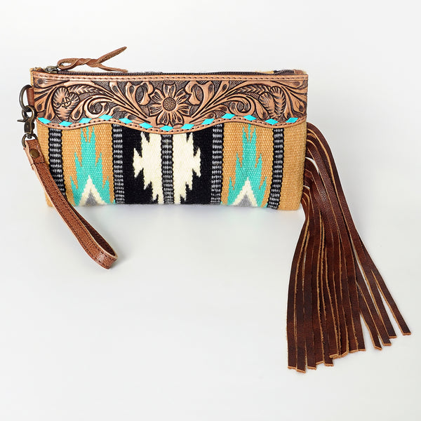 ADBG344 American Darling Hand Tooled Saddle Blanket Wristlet Bag