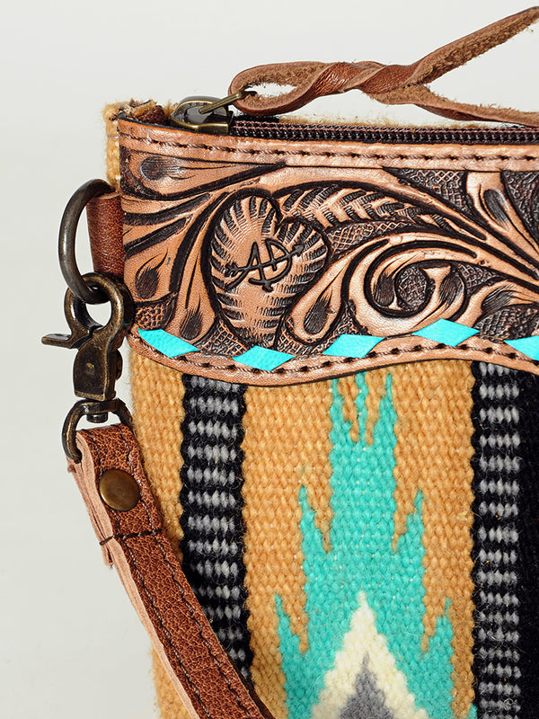 ADBG344 American Darling Hand Tooled Saddle Blanket Wristlet Bag