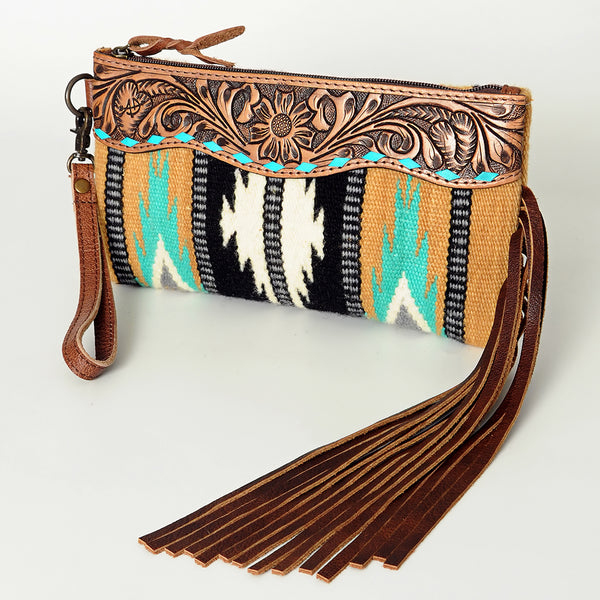 ADBG344 American Darling Hand Tooled Saddle Blanket Wristlet Bag