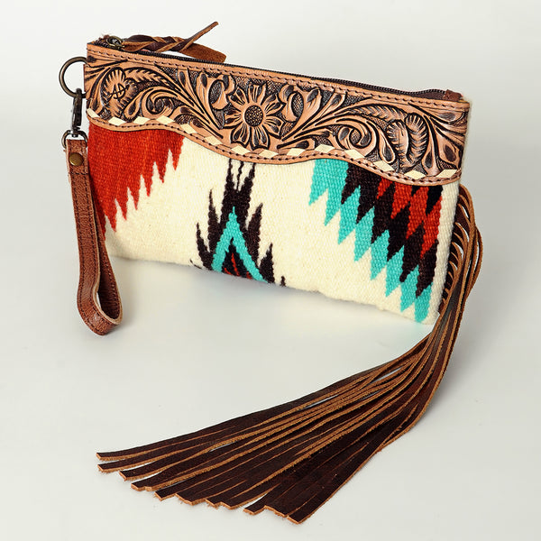ADBG344 American Darling Hand Tooled Saddle Blanket Wristlet Bag