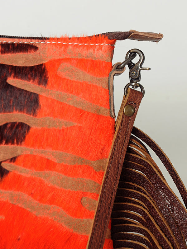 ADBG109 American Darling Hair-On Cowhide Western Crossbody Bag with Leather Fringe Detail