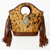 ADBGD158 American Darling Western Leather Clutch Bag - Hair-On Cowhide Fringed Purse with Turquoise