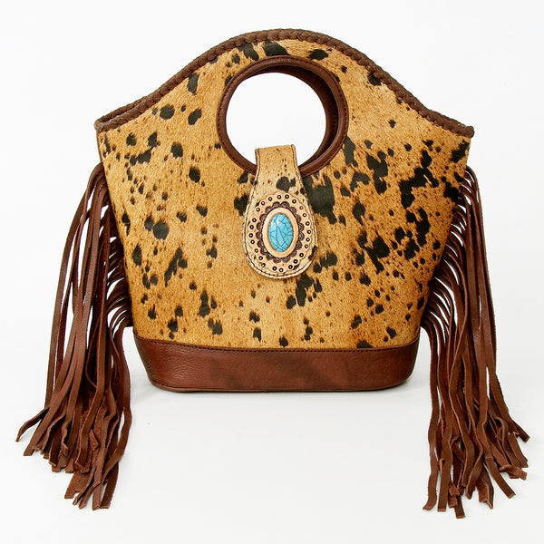 ADBGD158 American Darling Western Leather Clutch Bag - Hair-On Cowhide Fringed Purse with Turquoise