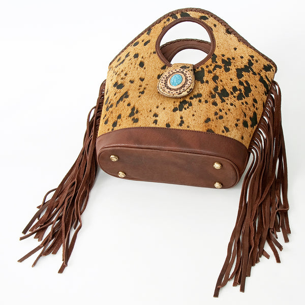 ADBGD158 American Darling Western Leather Clutch Bag - Hair-On Cowhide Fringed Purse with Turquoise