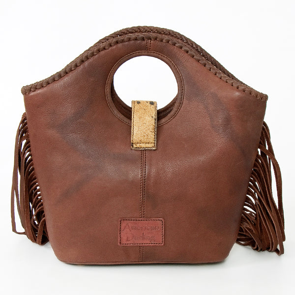 ADBGD158 American Darling Western Leather Clutch Bag - Hair-On Cowhide Fringed Purse with Turquoise