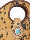 ADBGD158 American Darling Western Leather Clutch Bag - Hair-On Cowhide Fringed Purse with Turquoise