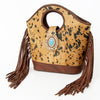 ADBGD158 American Darling Western Leather Clutch Bag - Hair-On Cowhide Fringed Purse with Turquoise