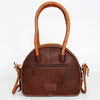 LC-ADBGD162B Round Hair-On Cowhide Leather Western Tote Bag with Turquoise Concho & Braided Fringe