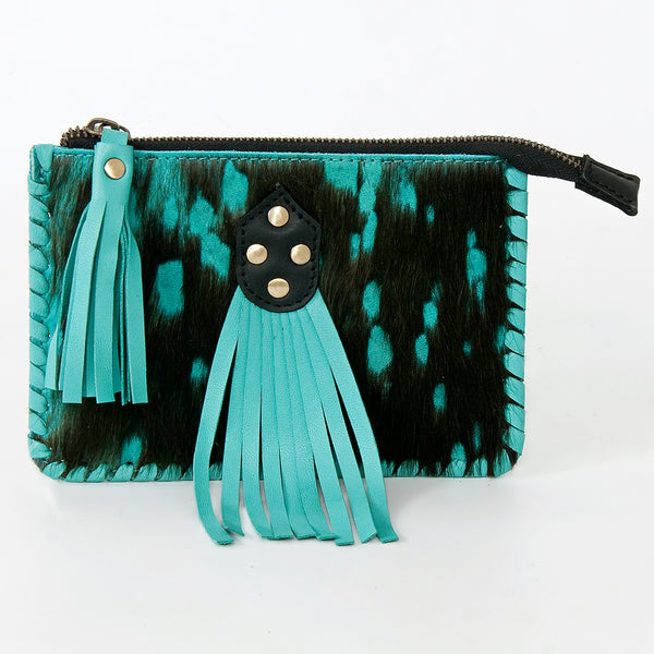 ADBGD169 American Darling Western Leather Coin Purse - Handcrafted Hair-On Cowhide & Tassel Pouch