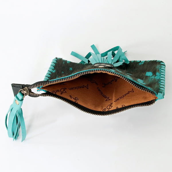 ADBGD169 American Darling Western Leather Coin Purse - Handcrafted Hair-On Cowhide & Tassel Pouch